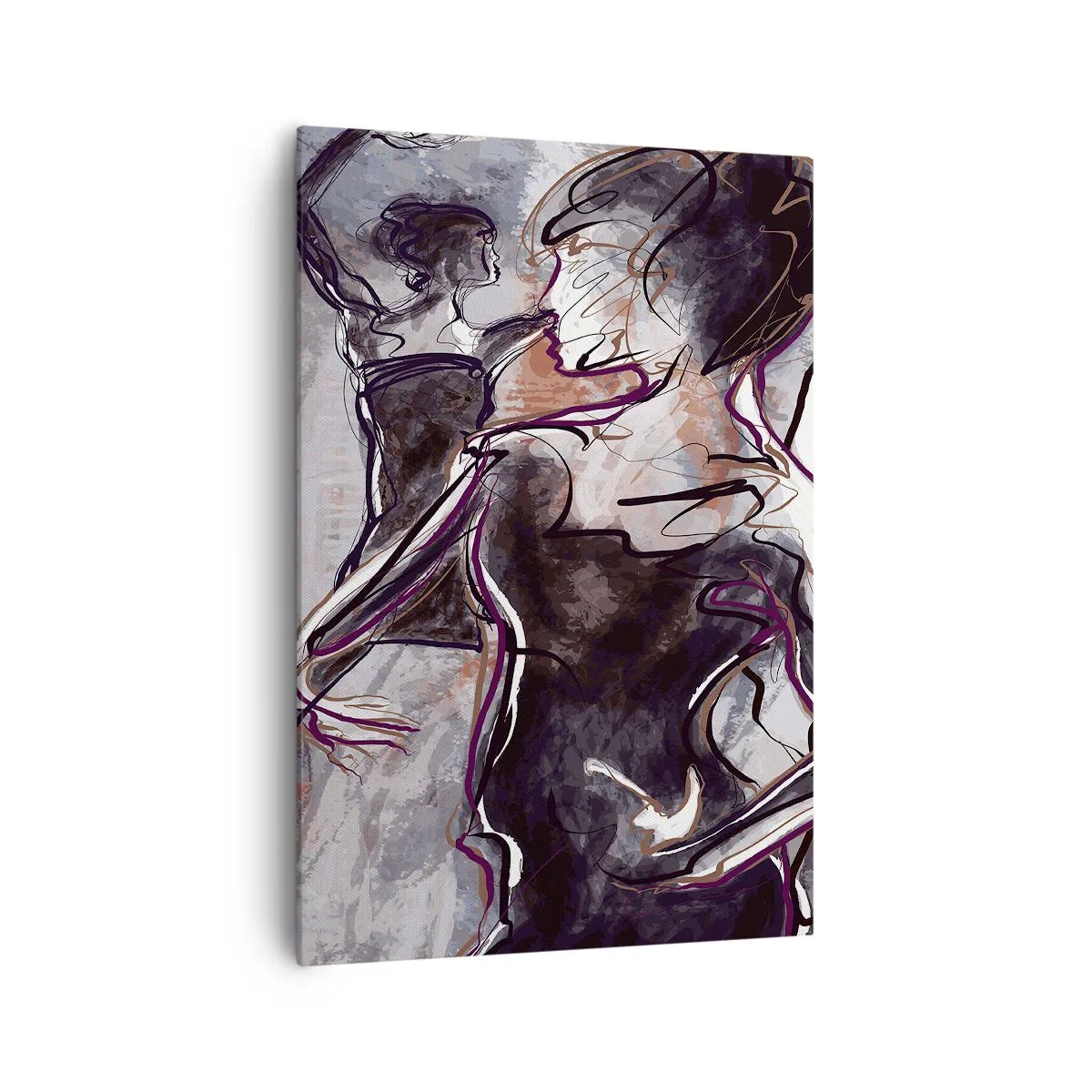 Bild auf Leinwand - Leinwandbild - Abstrakte Jazzszene mit einem Saxophonisten und einer tanzenden Frau. - 70x100cm - In der Musik auflösen - Moderne Wanddekoration für Wohnzimmer und Schlafzimmer ARTTOR