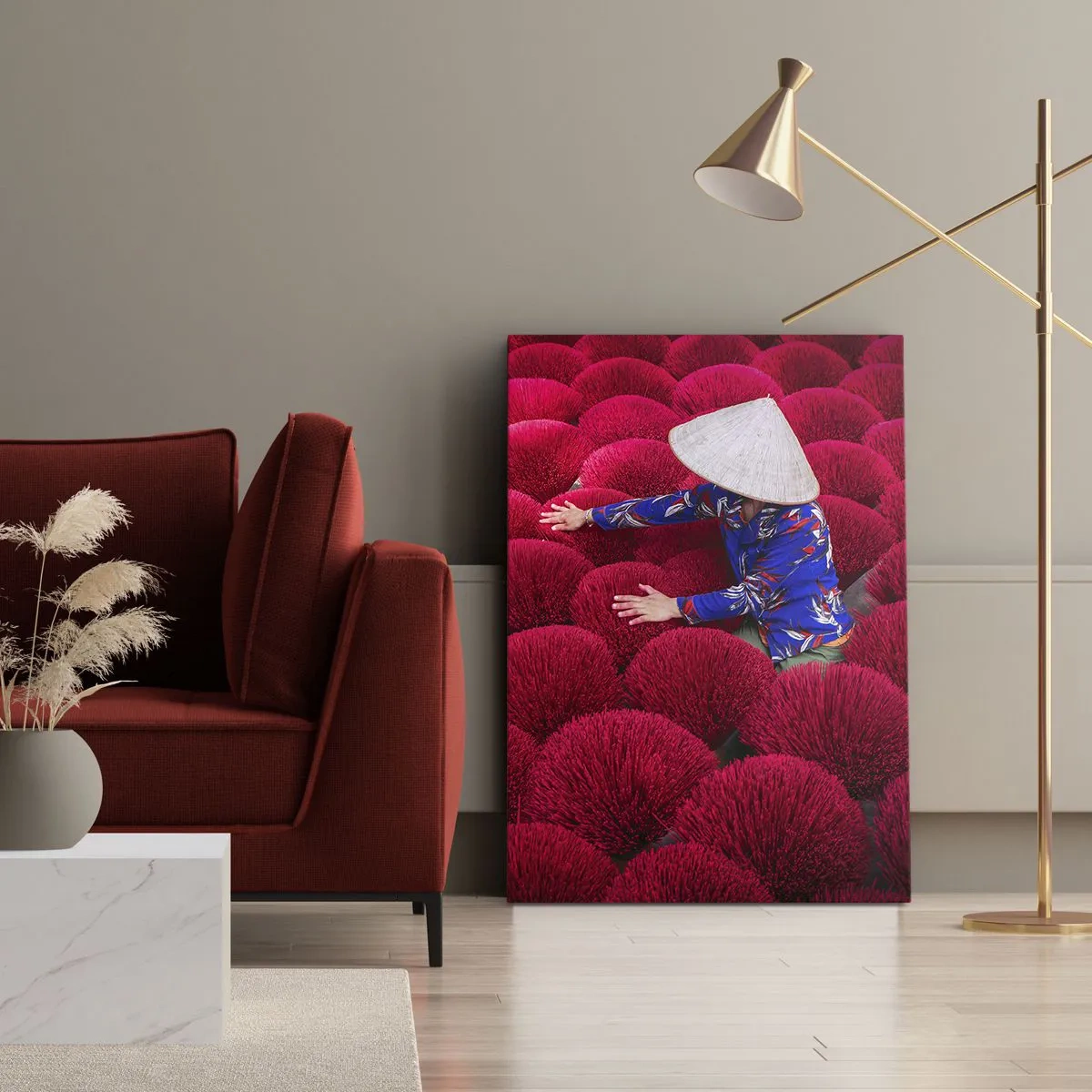 Bild auf Leinwand - Leinwandbild - Im Reisfeld - 55x100 cm