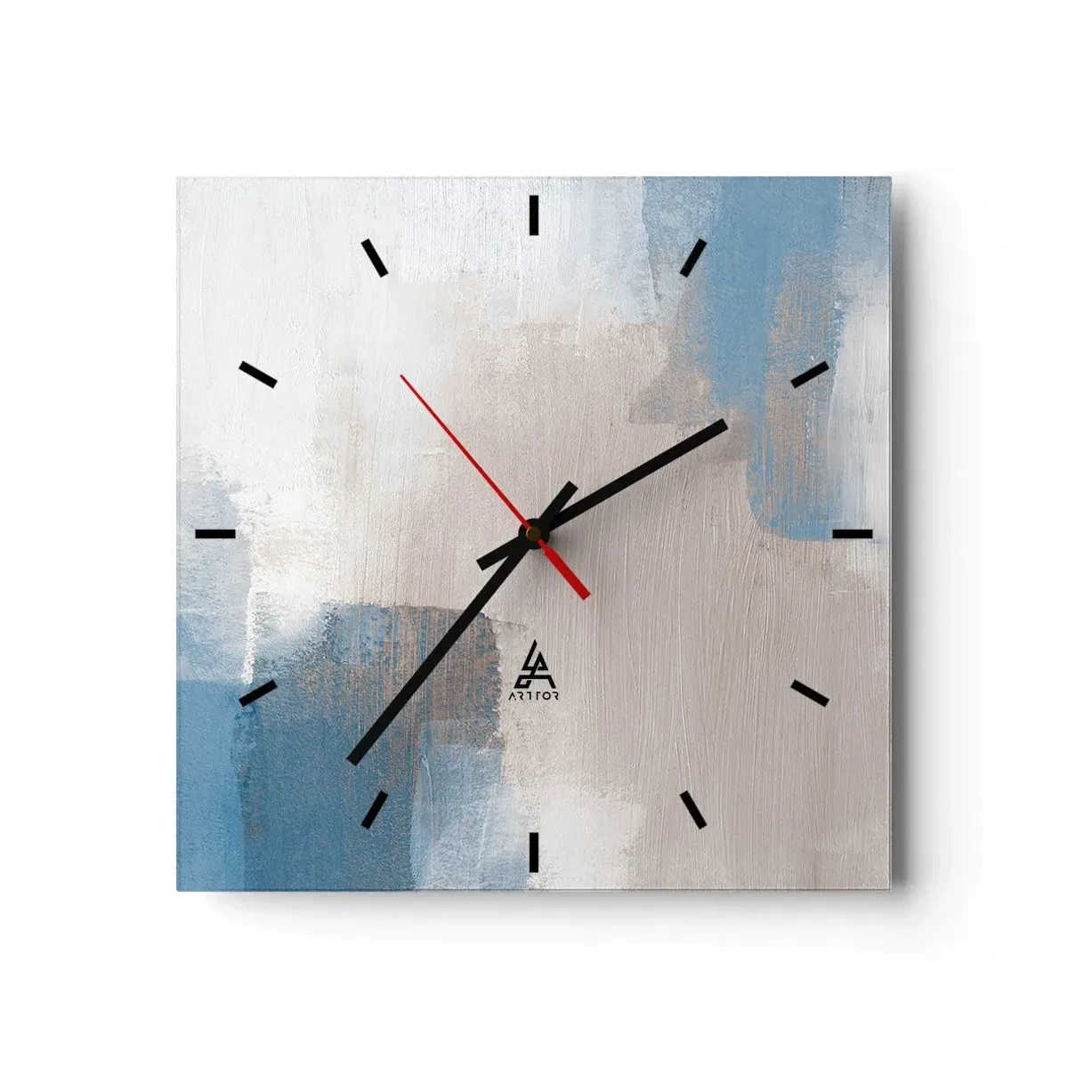 Wanduhr - Glasuhr - Rosa Abstraktion hinter einem blauen Vorhang - 40x40 cm