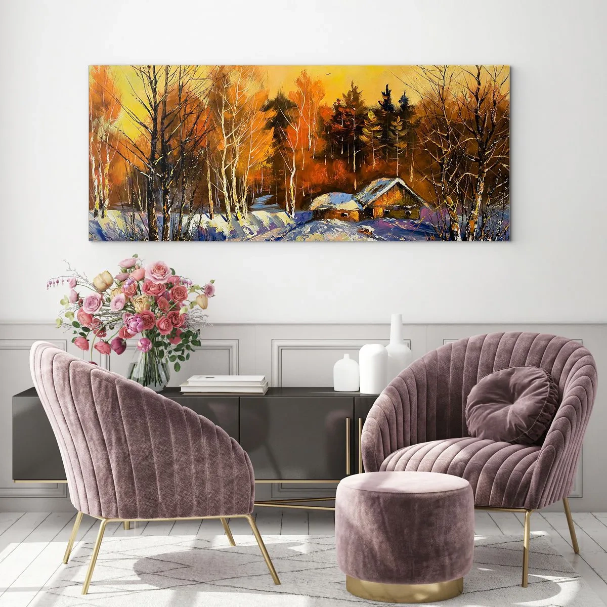 Glasbild - Bild auf glas - Wintereindruck in der Sonne - 90x30 cm