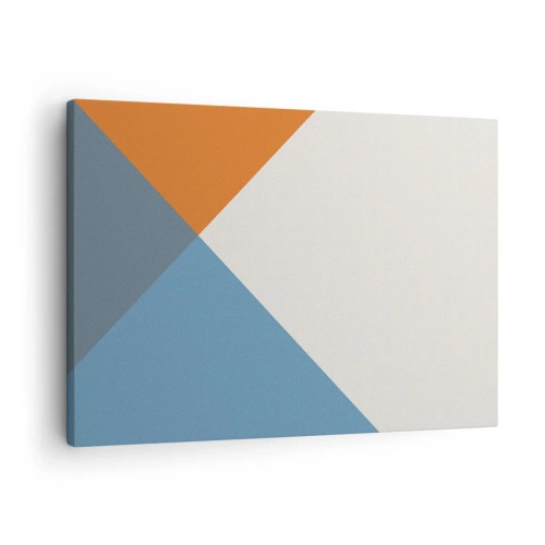 Bild auf Leinwand - Leinwandbild - Geometrische Dreiecke in Blau- und Orangetönen - 70x50cm - In einem Winkel… - Moderne Wanddekoration für Wohnzimmer und Schlafzimmer ARTTOR
