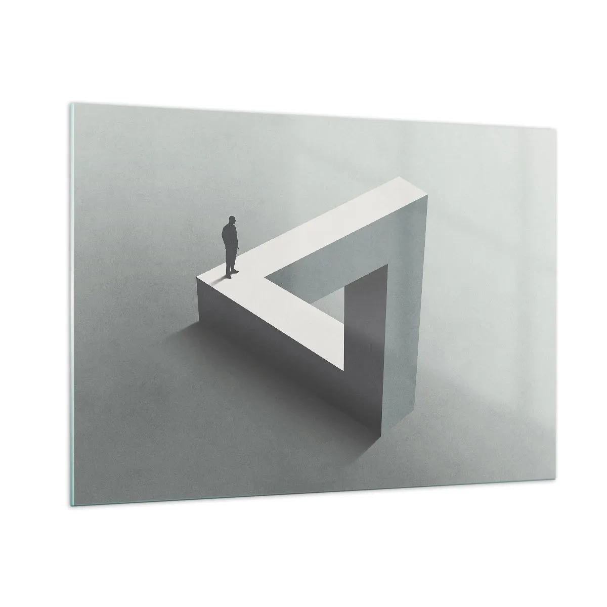 Glasbild - Bild auf glas - Eine Figur auf einer geometrischen Struktur im Stil einer optischen Täuschung - 100x70cm - Es ist also doch möglich - Moderne Wanddekoration für Wohnzimmer und Schlafzimmer ARTTOR