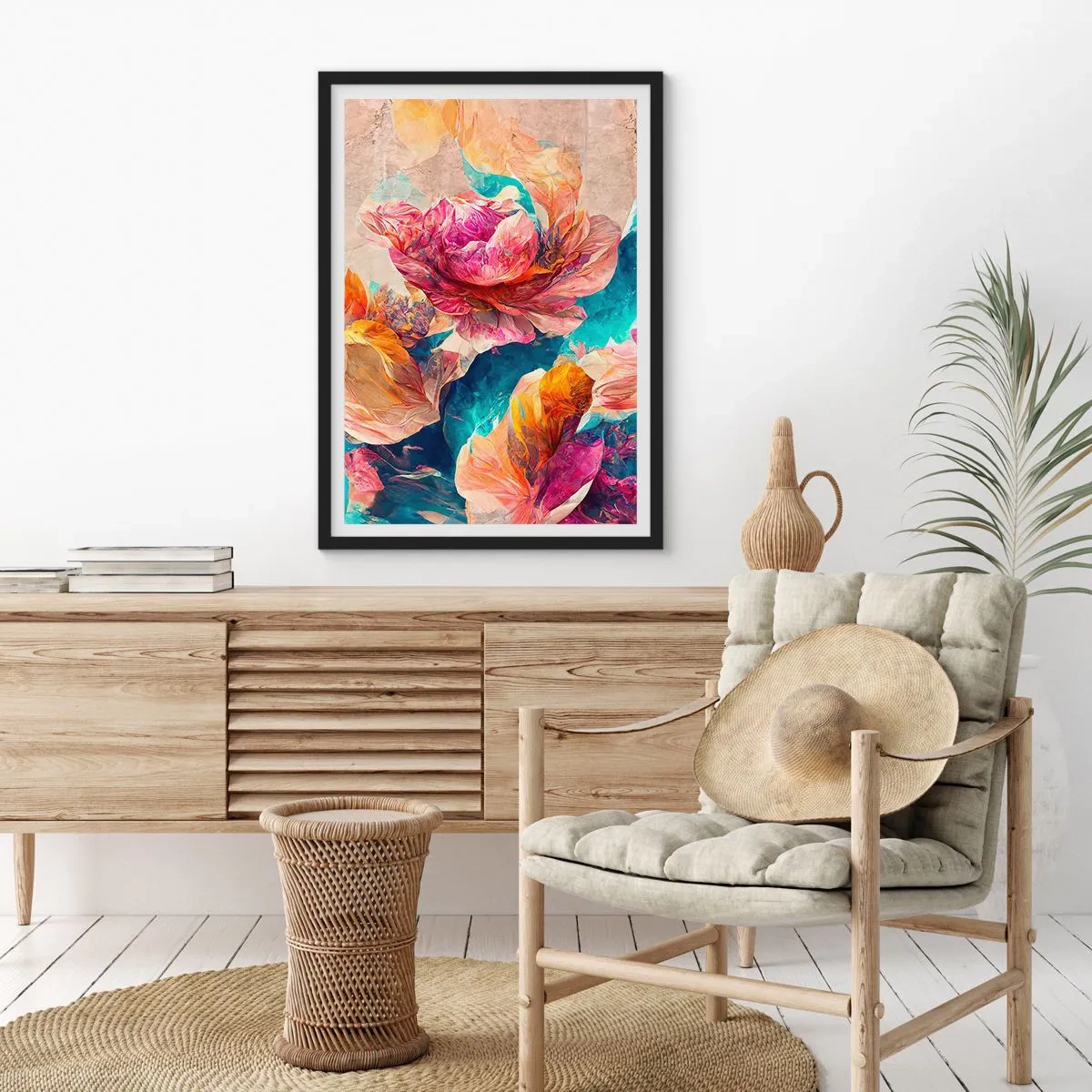 Poster in einem schwarzem Rahmen - Farbenpracht des Straußes - 40x50 cm