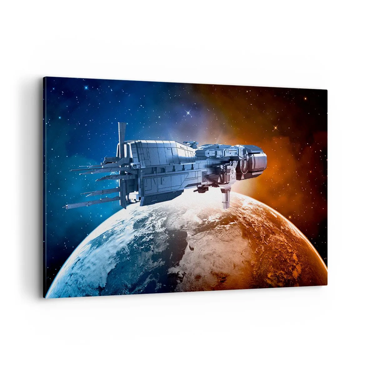 Bild auf Leinwand - Leinwandbild - Ein Raumschiff vor dem Hintergrund eines Planeten im Weltraum - 100x70cm - Ein aufmerksamer Beobachter - Moderne Wanddekoration für Wohnzimmer und Schlafzimmer ARTTOR