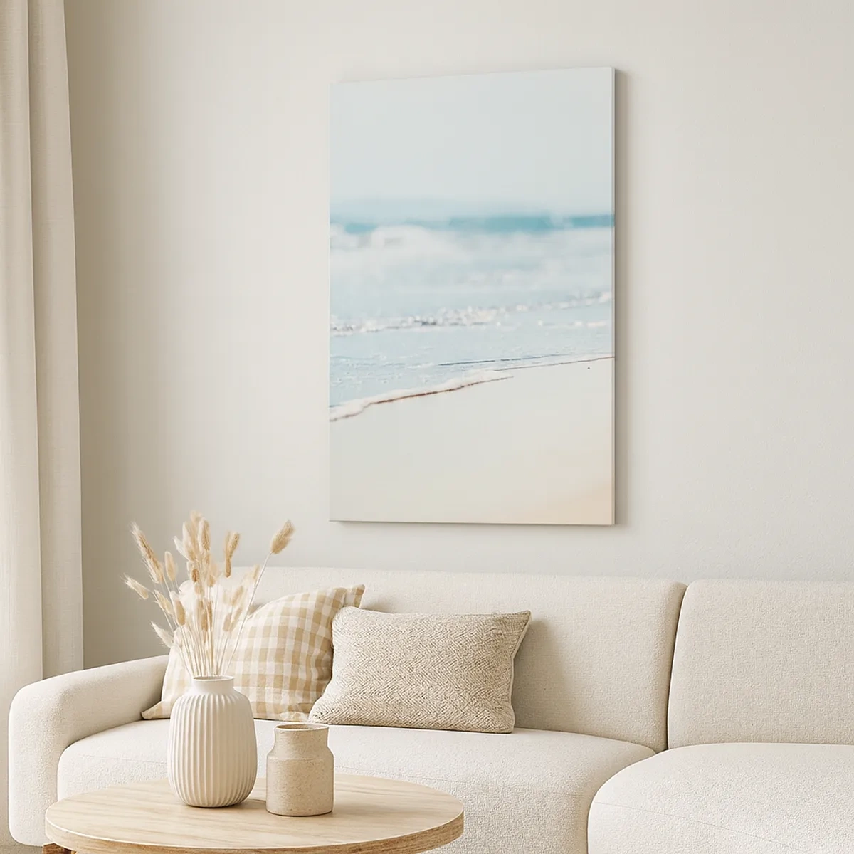Bild auf Leinwand - Leinwandbild - Sanfte Meereswellen an einem Sandstrand - 50x70cm - Hitze und Lärm - Moderne Wanddekoration für Wohnzimmer und Schlafzimmer ARTTOR