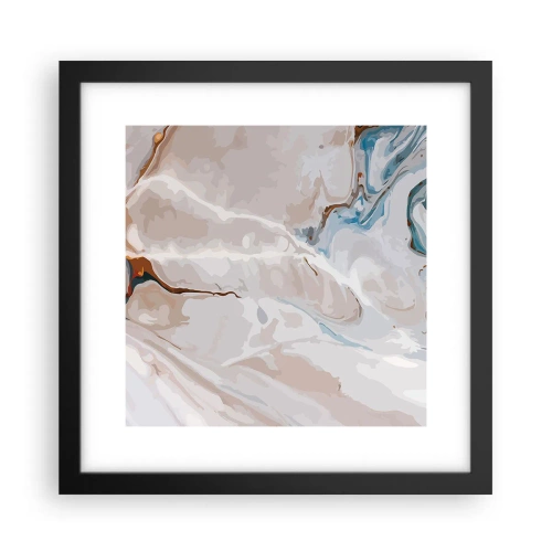 Poster in einem schwarzem Rahmen - Blau schlängelt sich unter dem Weiß - 30x30 cm