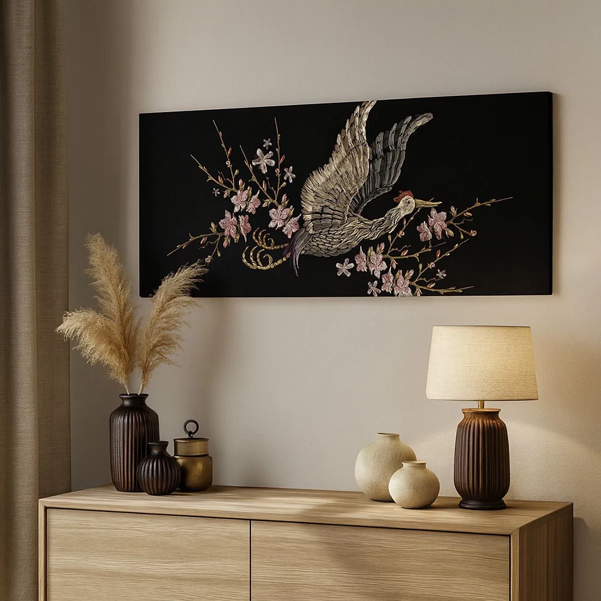 Bild auf Leinwand - Leinwandbild - Exotischer gestickter Vogel - 100x40 cm
