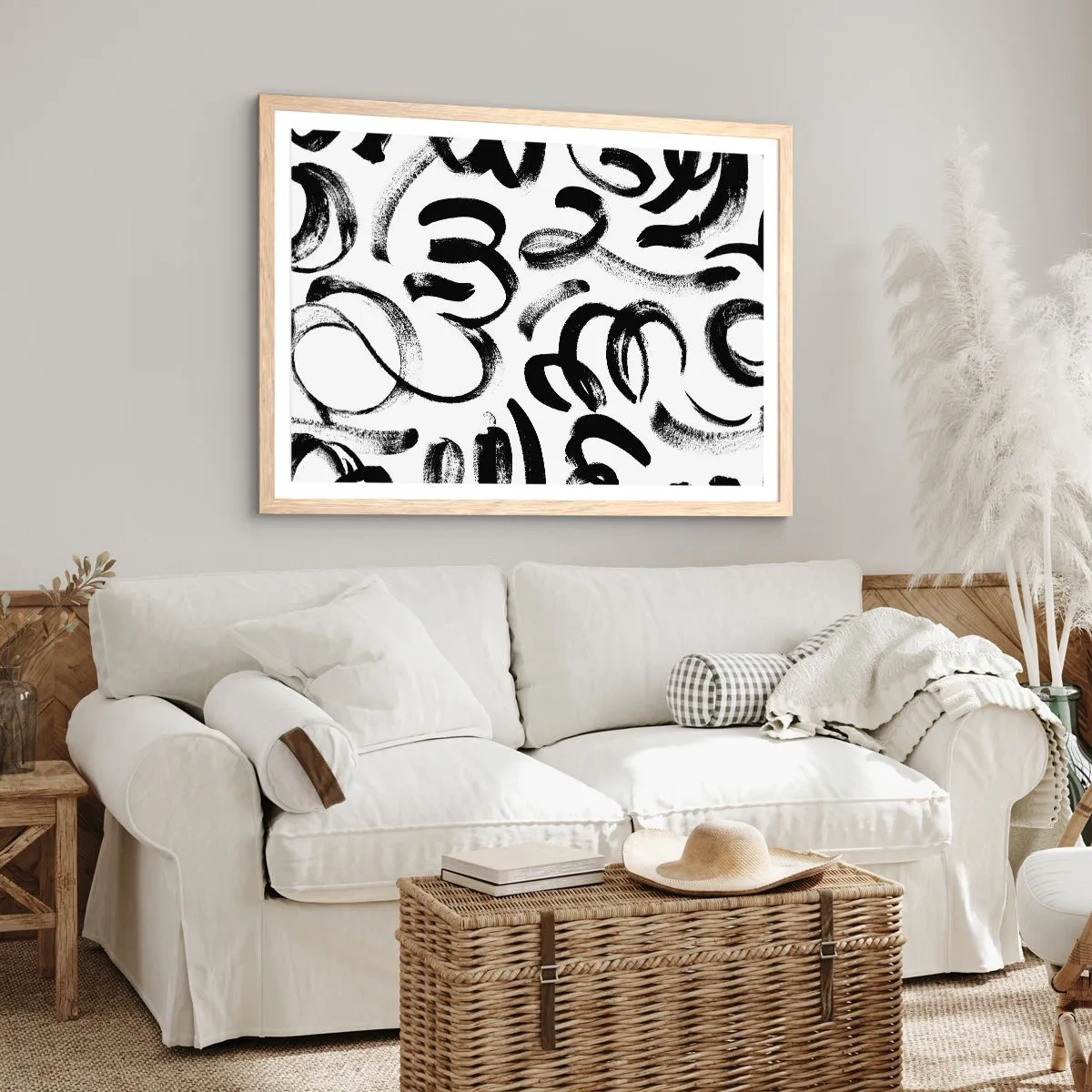 Poster in einem Rahmen aus heller Eiche - Schwarz auf Weiß - 70x50 cm