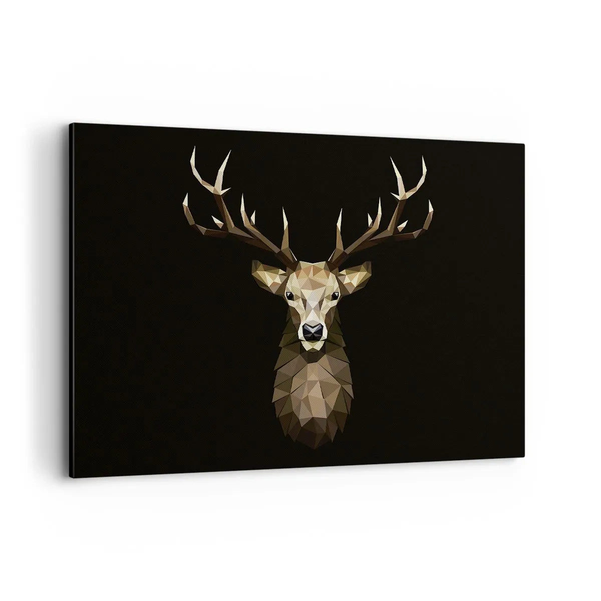 Bild auf Leinwand - Leinwandbild - Geometrisches Polygon Hirsch auf schwarzem Hintergrund - 120x80cm - Kubistischer Hirsch - Moderne Wanddekoration für Wohnzimmer und Schlafzimmer ARTTOR