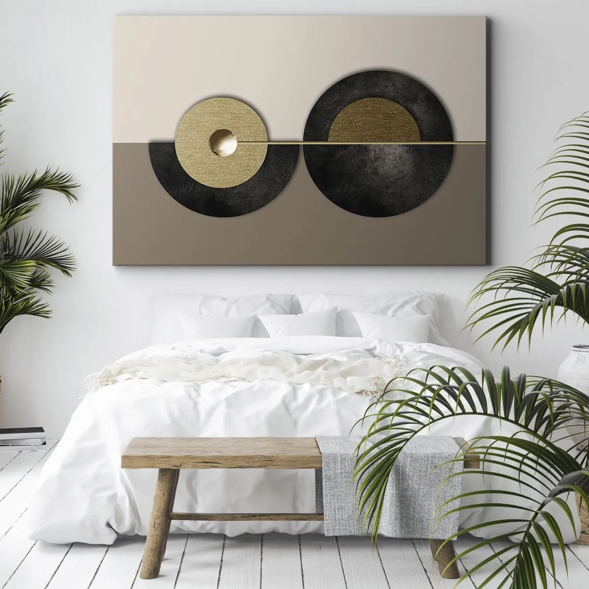 Bild auf Leinwand - Leinwandbild - Abstrakte Kreise in Gold- und Brauntönen - 120x80cm - Variationen rund um den Kreis - Moderne Wanddekoration für Wohnzimmer und Schlafzimmer ARTTOR
