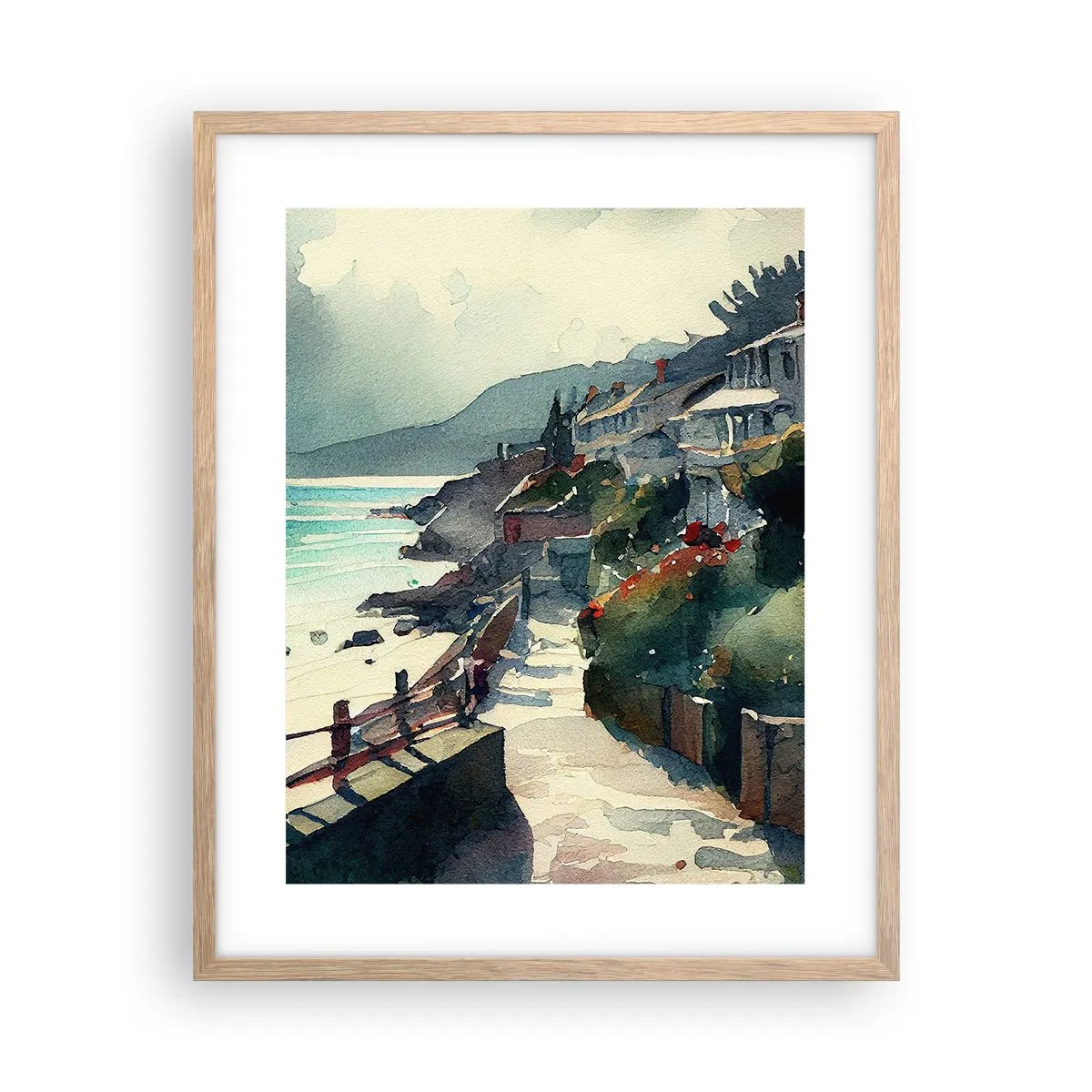 Poster in einem Rahmen aus heller Eiche - Mittelmeerstadt - 40x50 cm