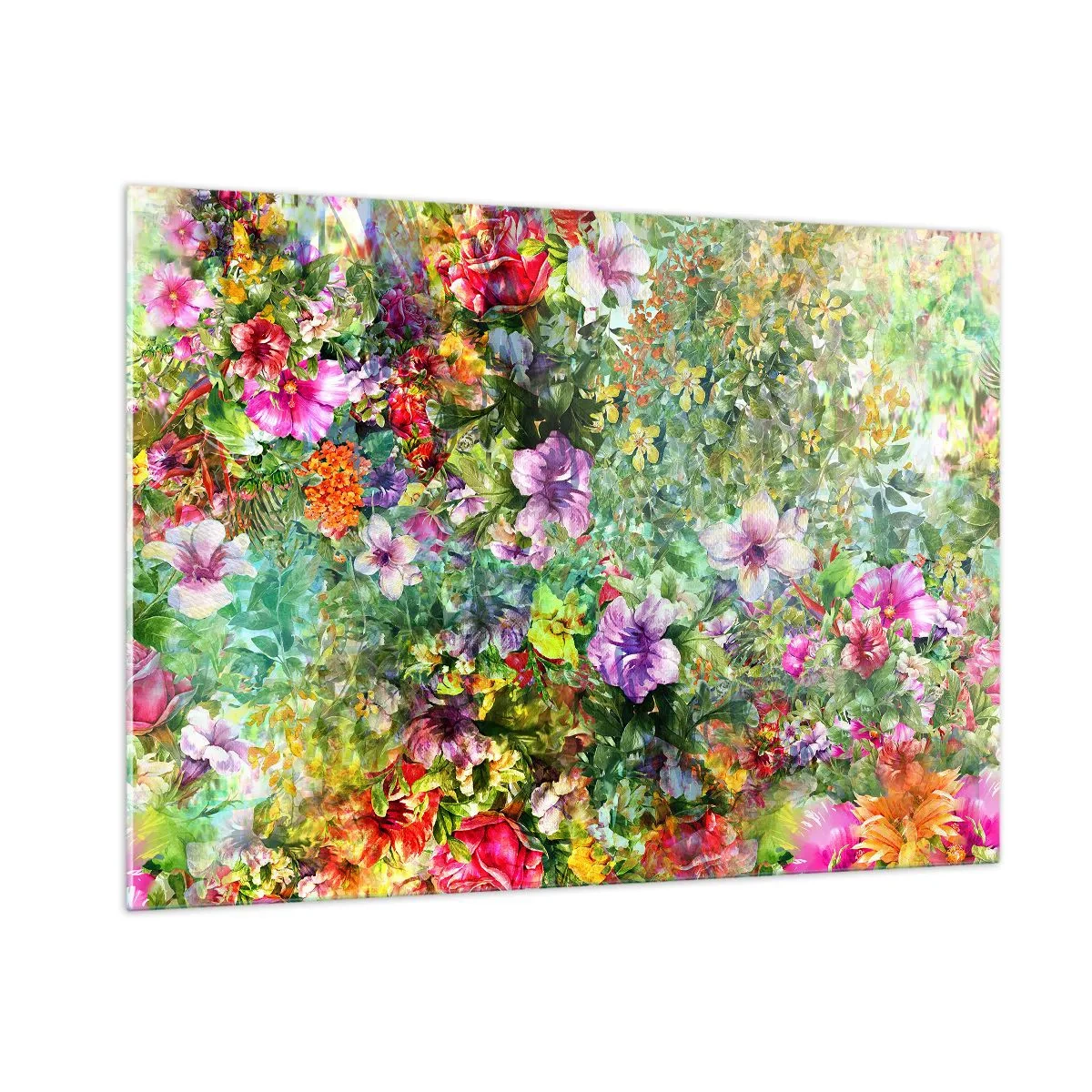 Glasbild - Bild auf glas - Bunte Blumen in einer künstlerischen Komposition - 100x70cm - In Blumen für das Verderben - Moderne Wanddekoration für Wohnzimmer und Schlafzimmer ARTTOR