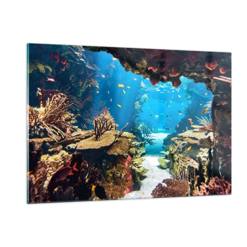 Glasbild - Bild auf glas - Unterwasserwelt mit Korallenriff und Fischen - 120x80cm - Du hast es noch nicht einmal geträumt - Moderne Wanddekoration für Wohnzimmer und Schlafzimmer ARTTOR