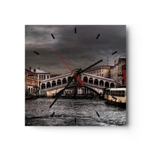 Wanduhr - Glasuhr - Rialtobrücke in Venedig über den Canal Grande, klassische Architektur. - 30x30cm - Das Versprechen eines venezianischen Abends - Moderne Wanddekoration für Wohnzimmer und Schlafzimmer ARTTOR