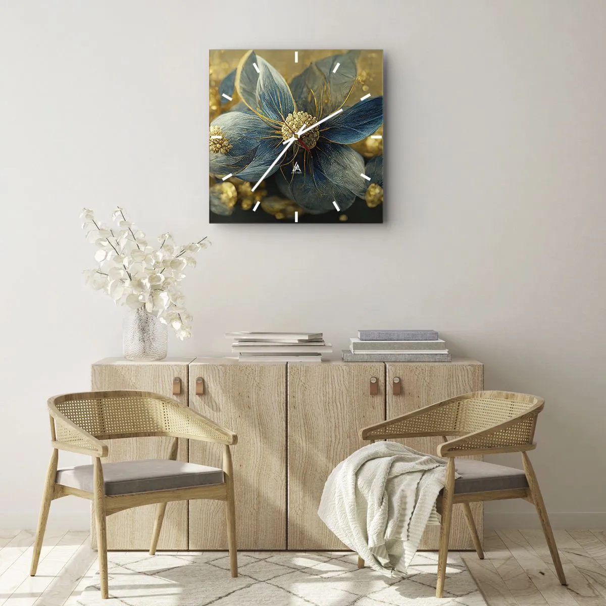 Wanduhr - Glasuhr - Mit Gold blühen - 30x30 cm