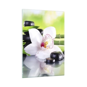 Glasbild - Bild auf glas - Orchidee, Steine und Bambus in einer harmonischen Spa-Komposition - 80x120cm - Kühle Frische - Moderne Wanddekoration für Wohnzimmer und Schlafzimmer ARTTOR