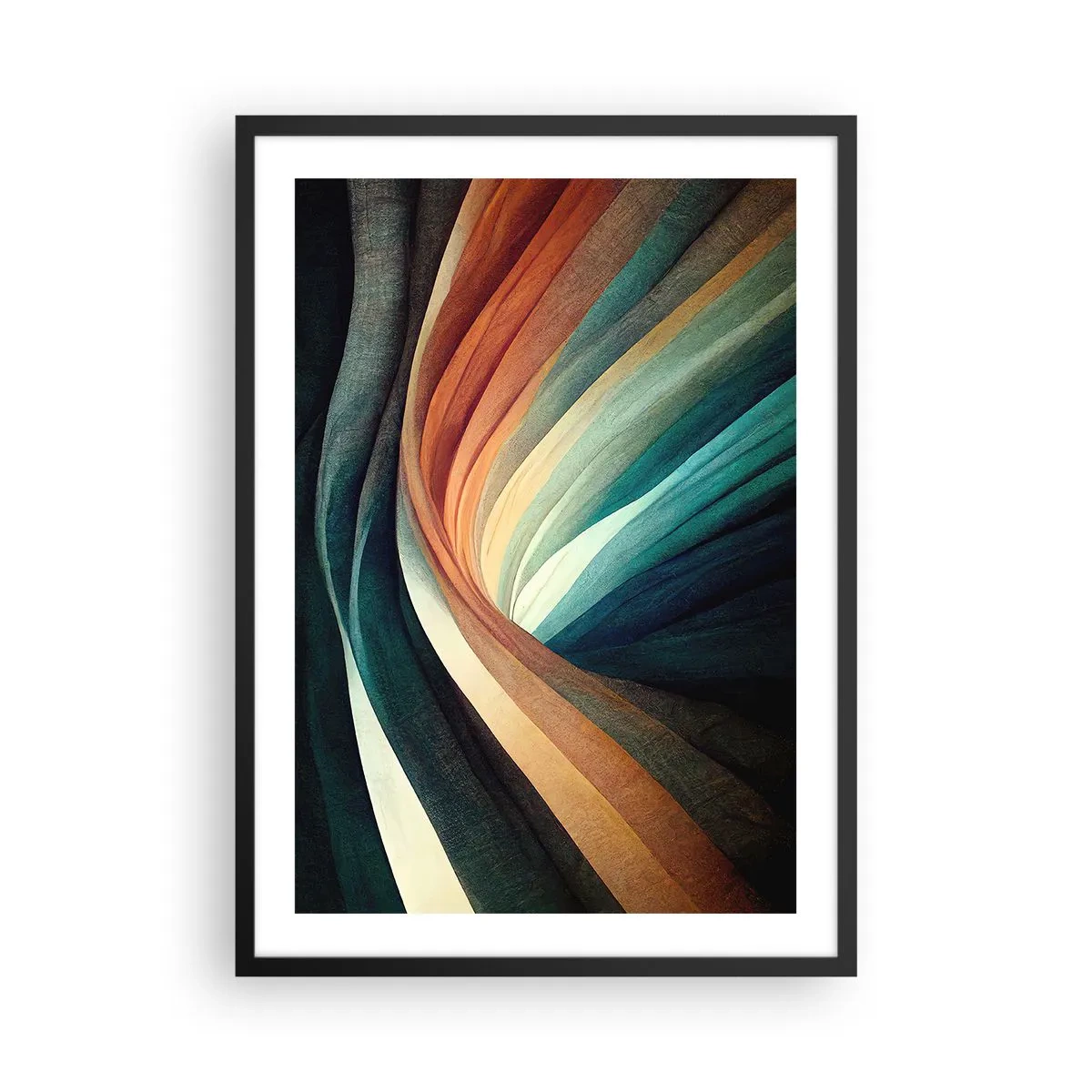 Poster in einem schwarzem Rahmen - Abstrakte bunte wirbelnde Bänder - 50x70cm - Aus Farben gewebt - Moderne Wanddekoration für Wohnzimmer und Schlafzimmer ARTTOR