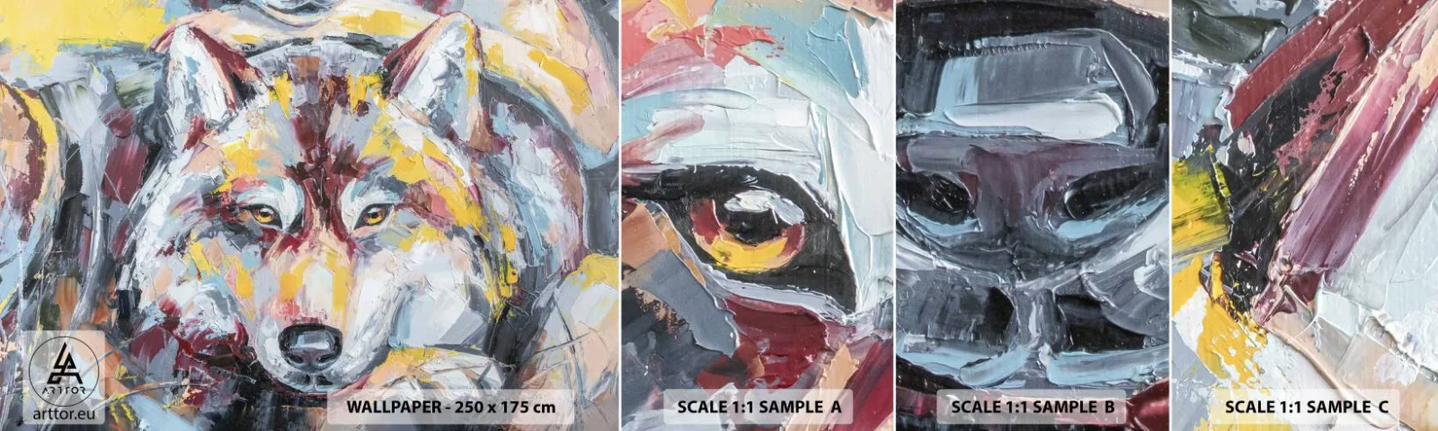 Fototapeten Muster Selbstklebend Deluxe Sticker - Seelenfrieden unter den Lieben - Abstraktion, Wolf, Malerei - 100x30 cm