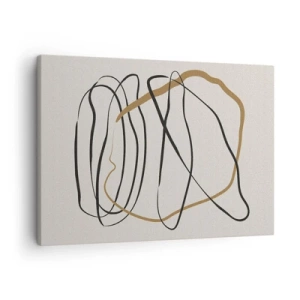 Bild auf Leinwand - Leinwandbild - Künstlerische Linien in Schwarz und Gold auf hellem Hintergrund - 70x50cm - Komposition – Looptanz - Moderne Wanddekoration für Wohnzimmer und Schlafzimmer ARTTOR