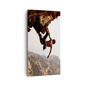 Bild auf Leinwand - Leinwandbild - Die Welt ist in einer Hand auf einem Felsblock geschrumpft - 55x100 cm