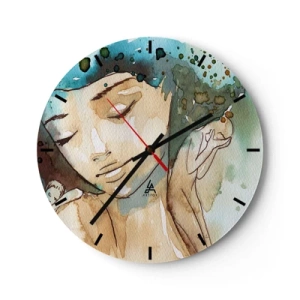 Wanduhr - Glasuhr - Dame in Blau - 40x40 cm