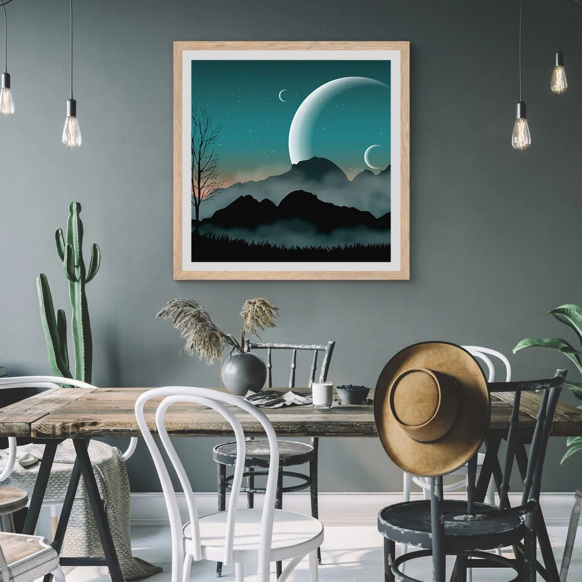 Poster in einem Rahmen aus heller Eiche - Karneval in der Sternenacht - 50x50 cm