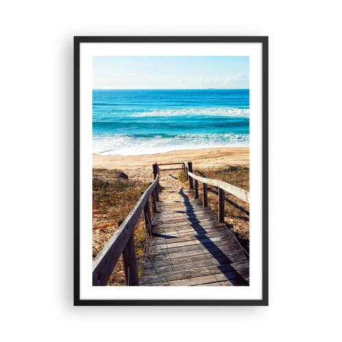 Poster in einem schwarzem Rahmen - Holzweg zum Strand mit Meerblick - 50x70cm - Lauf! - Moderne Wanddekoration für Wohnzimmer und Schlafzimmer ARTTOR