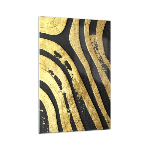 Glasbild - Bild auf glas - Goldene abstrakte Wellen auf schwarzem Hintergrund - 70x100cm - Alles fließt - Moderne Wanddekoration für Wohnzimmer und Schlafzimmer ARTTOR