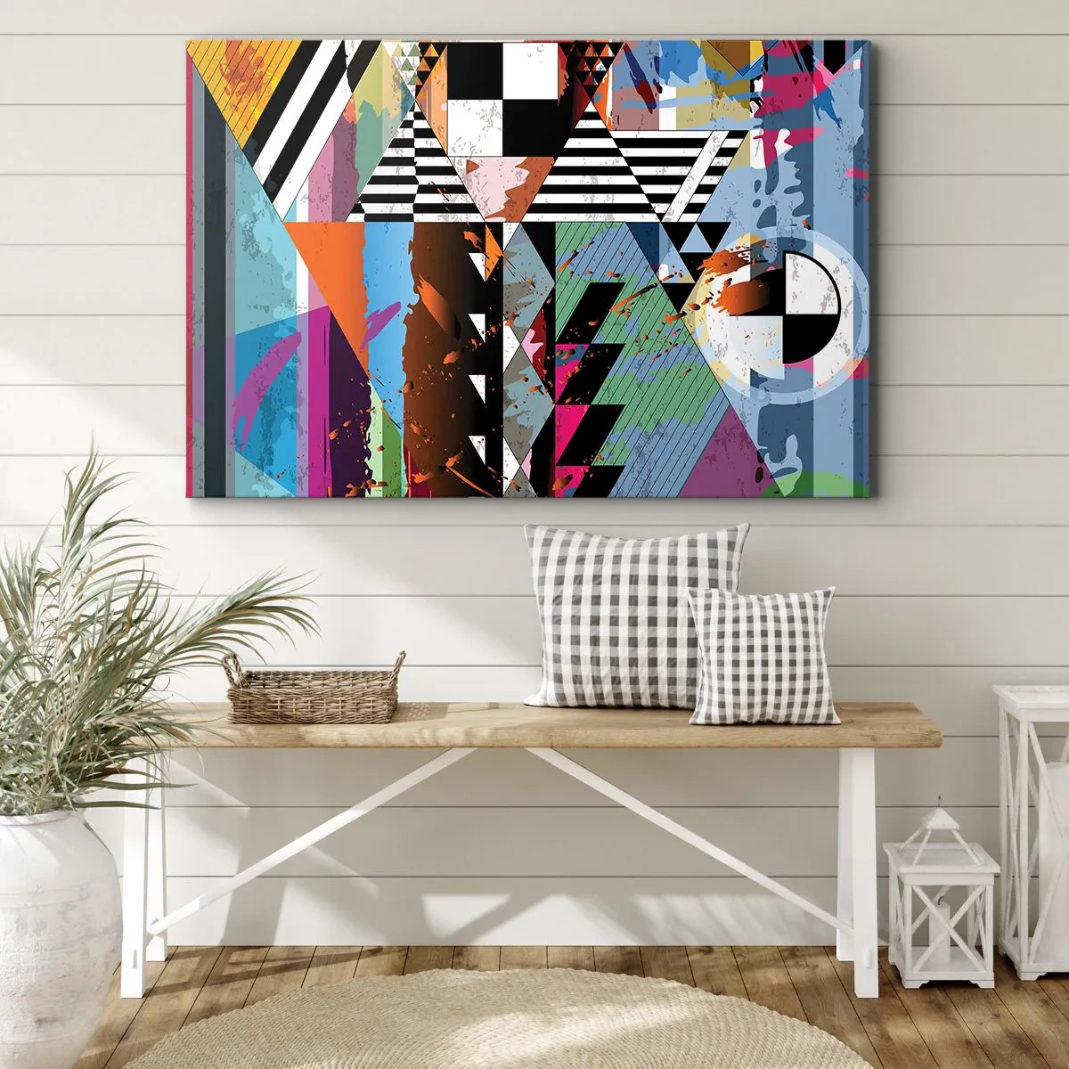 Bild auf Leinwand - Leinwandbild - Abstrakte geometrische Komposition mit lebendigen Farben - 100x70cm - Geometrisch und organisch - Moderne Wanddekoration für Wohnzimmer und Schlafzimmer ARTTOR