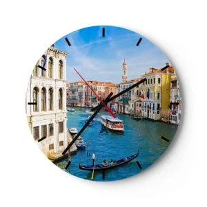 Wanduhr - Glasuhr - Malerischer Blick auf einen Kanal in Venedig mit Gondeln und Gebäuden - 30x30cm - Der einzigartige Verkehr der Welt - Moderne Wanddekoration für Wohnzimmer, Küche und Schlafzimmer ARTTOR
