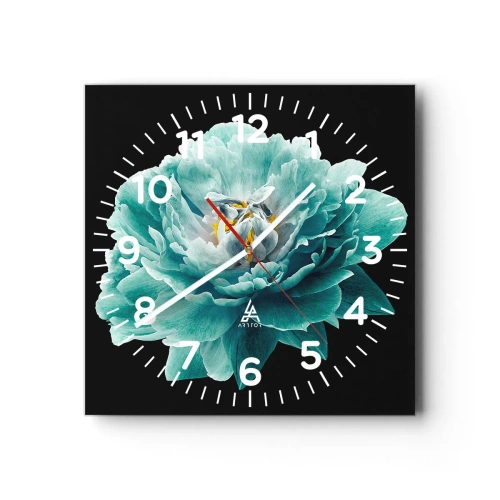 Wanduhr - Glasuhr - Blaue und goldene Blütenblätter - 40x40 cm