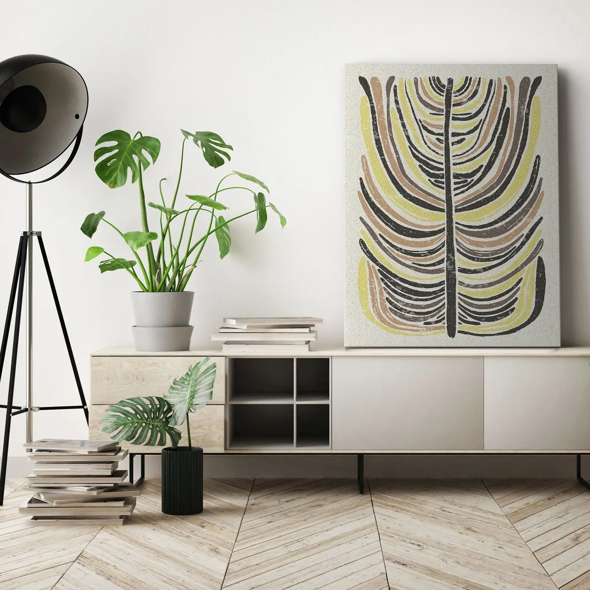 Bild auf Leinwand - Leinwandbild - Abstraktes Blattmotiv in Erdtönen - 50x70cm - Abstraktion voller Leben - Moderne Wanddekoration für Wohnzimmer und Schlafzimmer ARTTOR