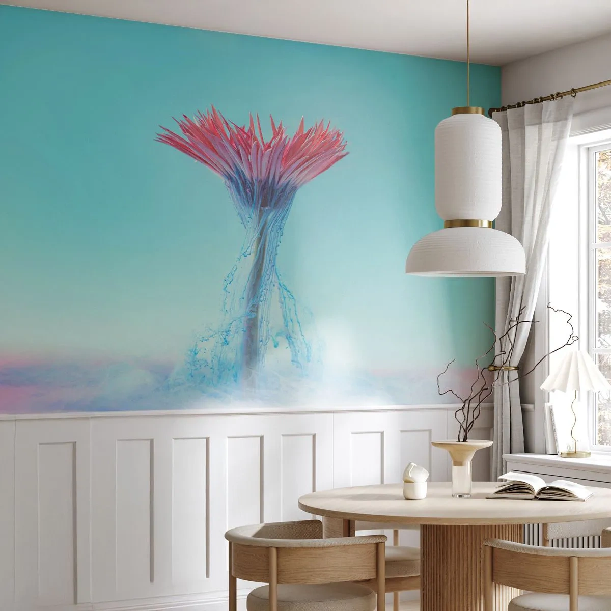 Fototapete Premium Sand - Modernes Blumenarrangement mit Wassereffekten - 100x70cm - In einer belebenden Umarmung - Moderne Wanddekoration für Wohnzimmer und Schlafzimmer ARTTOR