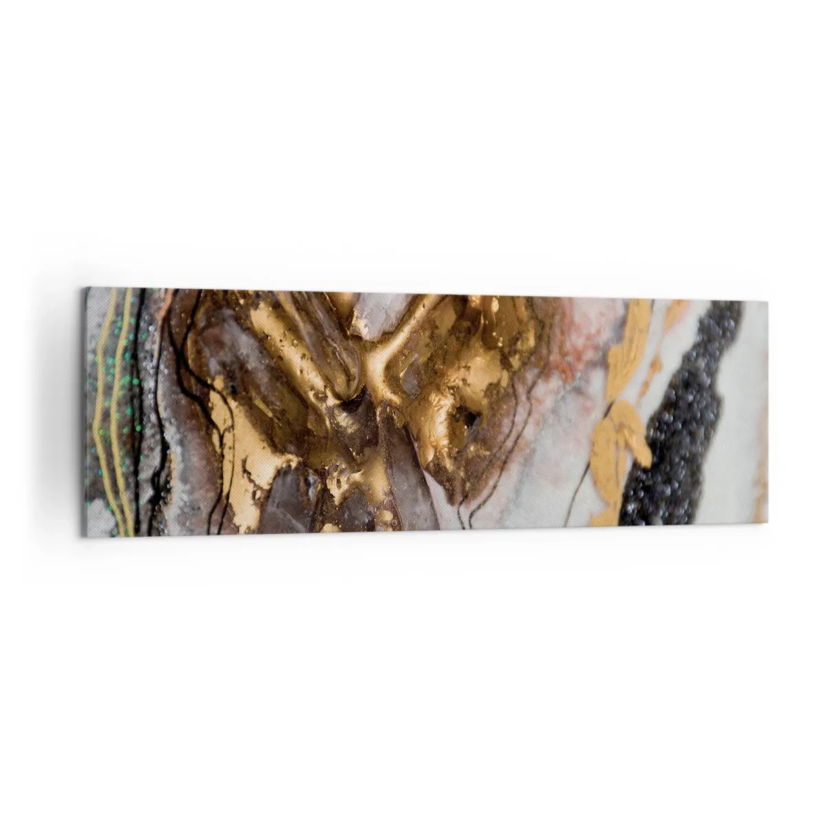 Bild auf Leinwand - Leinwandbild - Abstrakte Komposition mit Elementen aus Gold und Kristallen - 160x50cm - Das Element der Erde - Moderne Wanddekoration für Wohnzimmer und Schlafzimmer ARTTOR
