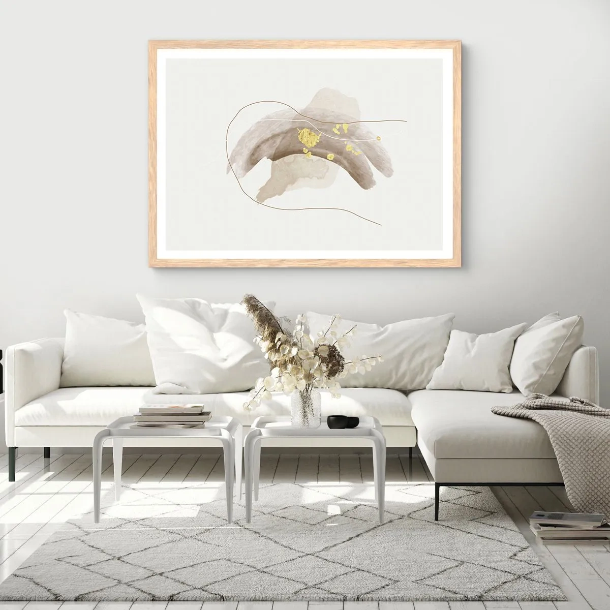 Poster in einem Rahmen aus heller Eiche - Im Weltraum begegnet - 50x40 cm