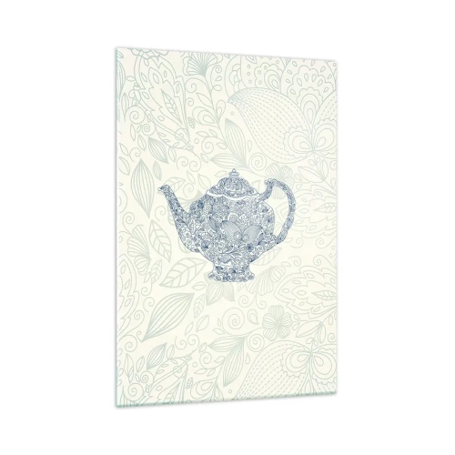 Glasbild - Bild auf glas - Dekorative Zeichnung einer Teekanne mit blauen Ornamenten - 70x100cm - Tee-Charm - Moderne Wanddekoration für Wohnzimmer und Schlafzimmer ARTTOR