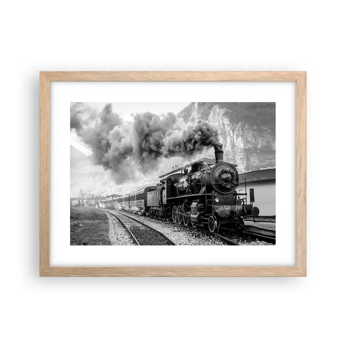 Poster in einem Rahmen aus heller Eiche - Steht am Bahnhof ... - 40x30 cm