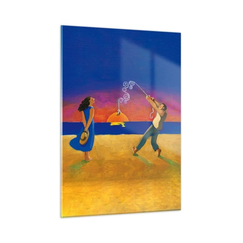 Glasbild - Bild auf glas - Bunte Zusammenfassung eines Paares am Strand bei Sonnenuntergang - 50x70cm - Mehr als ein Sternchen vom Himmel - Moderne Wanddekoration für Wohnzimmer und Schlafzimmer ARTTOR