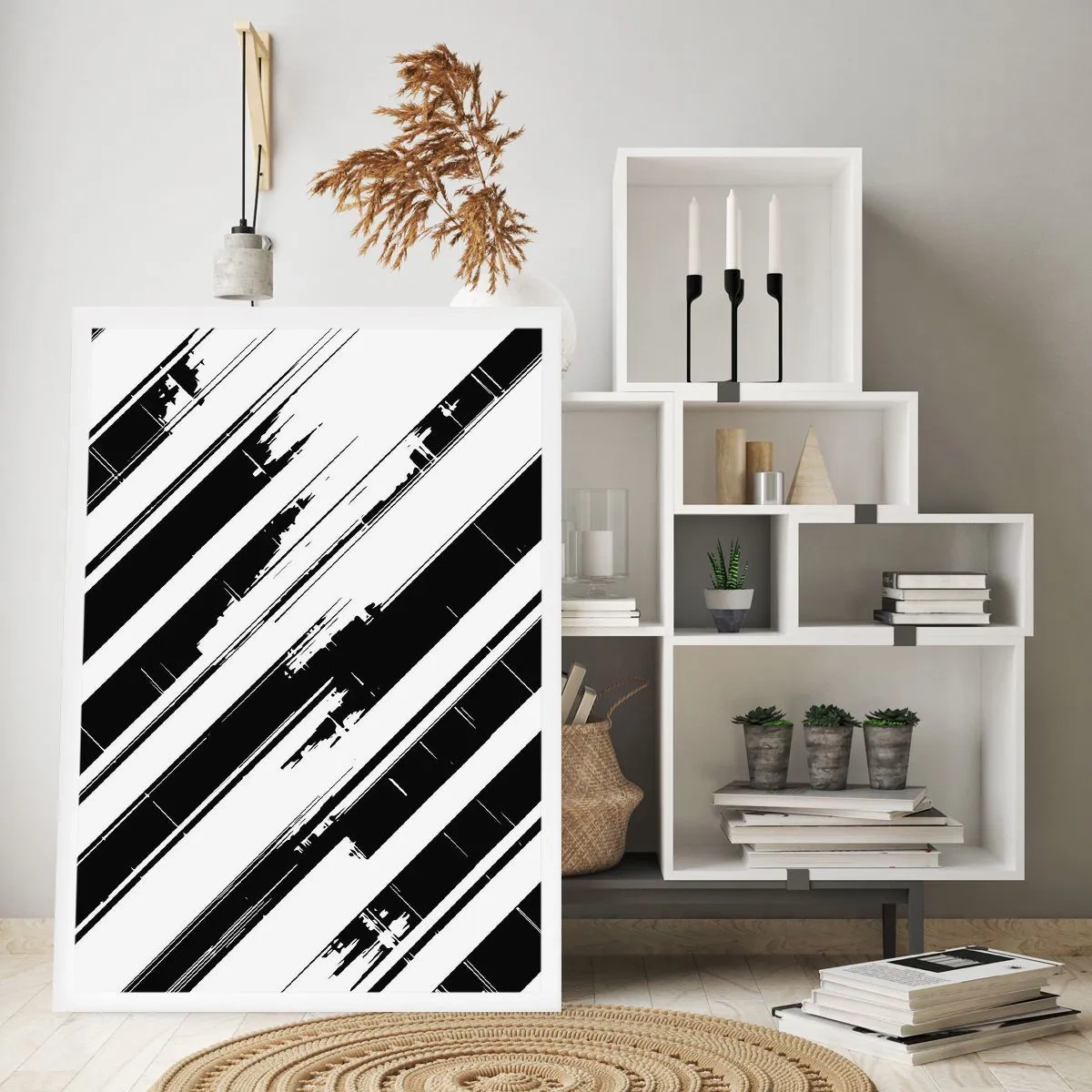 Poster - Minimalistische Schwarz-Weiß-Abstraktion mit geometrischen Linien - 50x70cm - Eine intensive und dynamische Komposition - Moderne Wanddekoration für Wohnzimmer und Schlafzimmer ARTTOR