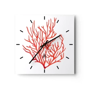 Wanduhr - Glasuhr - Rote Koralle auf weißem Hintergrund im minimalistischen Stil - 30x30cm - Korallenfiligran - Moderne Wanddekoration für Wohnzimmer und Schlafzimmer ARTTOR