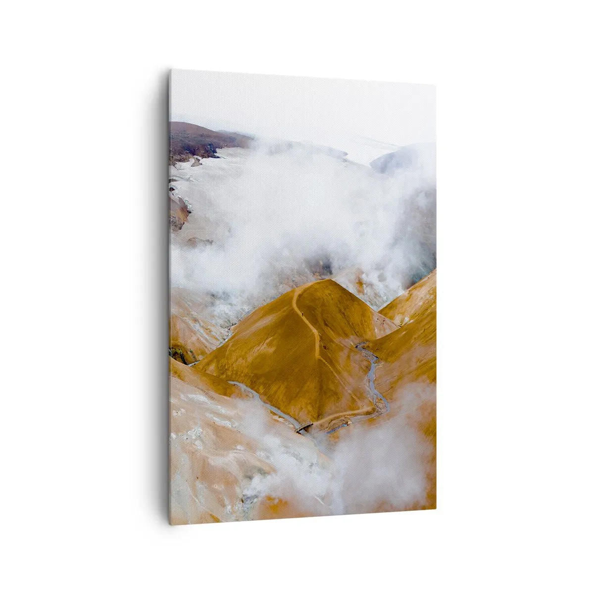 Bild auf Leinwand - Leinwandbild - Eine Berglandschaft mit Dampf in einem rauen Klima - 80x120cm - Islands rohe Schönheit - Moderne Wanddekoration für Wohnzimmer und Schlafzimmer ARTTOR