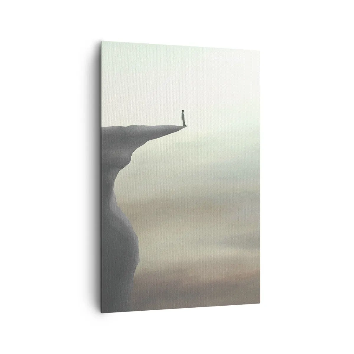 Bild auf Leinwand - Leinwandbild - Silhouette einer Figur am Rand einer Klippe in einer nebligen Landschaft - 80x120cm - Nach oben, natürlich! - Moderne Wanddekoration für Wohnzimmer und Schlafzimmer ARTTOR