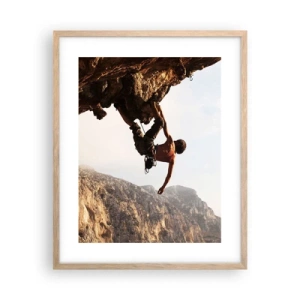 Poster in einem Rahmen aus heller Eiche - Die Welt ist in einer Hand auf einem Felsblock geschrumpft - 40x50 cm