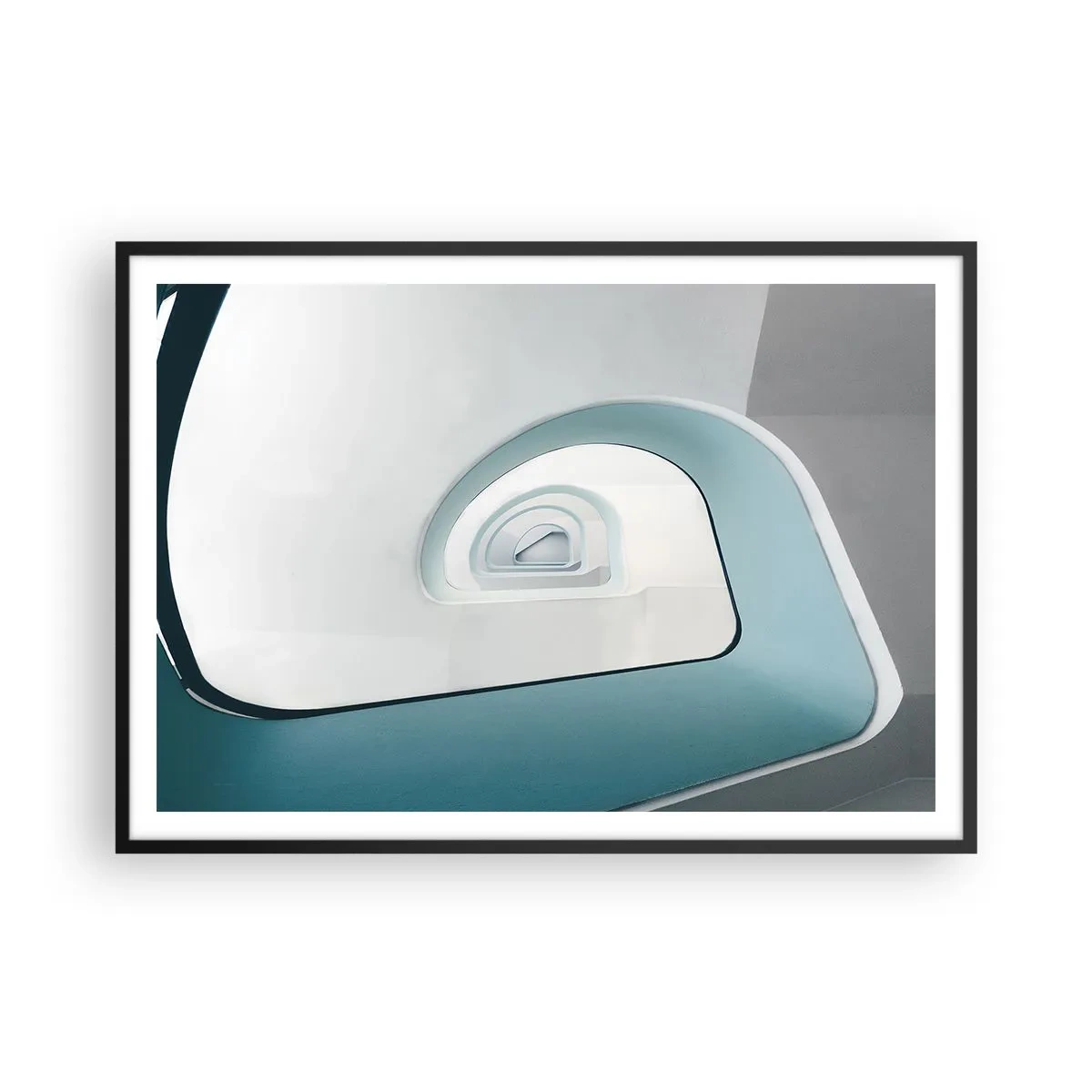 Poster in einem schwarzem Rahmen - Minimalistische Architektur mit abgerundeten Linien - 100x70cm - Bis zum Ende des Blaus - Moderne Wanddekoration für Wohnzimmer und Schlafzimmer ARTTOR