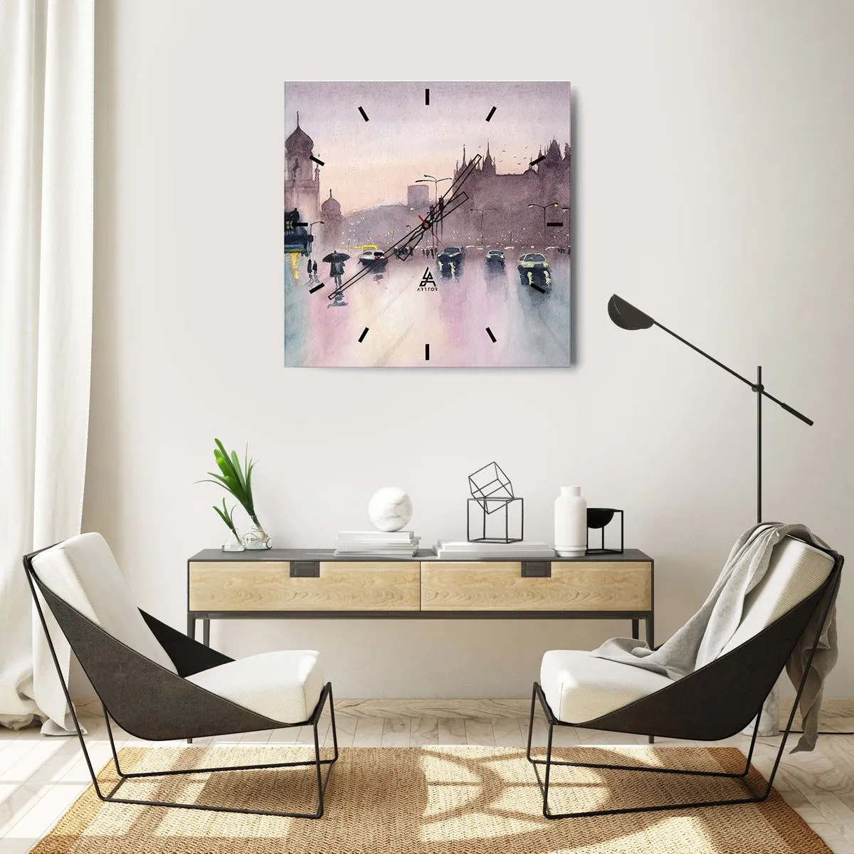 Wanduhr - Glasuhr - Im regnerischen Dunst - 40x40 cm