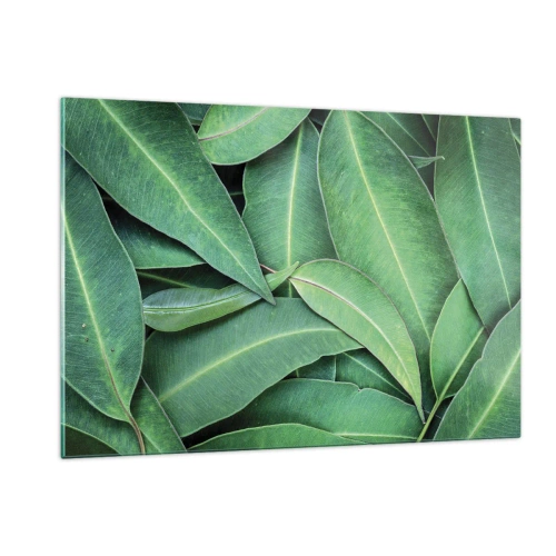 Glasbild - Bild auf glas - Nahaufnahme von in Schichten angeordneten grünen Blättern - 120x80cm - Saftig und frisch - Moderne Wanddekoration für Wohnzimmer und Schlafzimmer ARTTOR