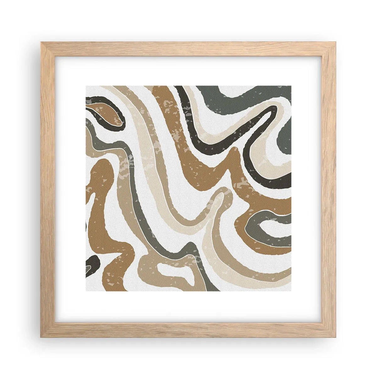 Poster in einem Rahmen aus heller Eiche - Mäander in Erdfarben - 30x30 cm