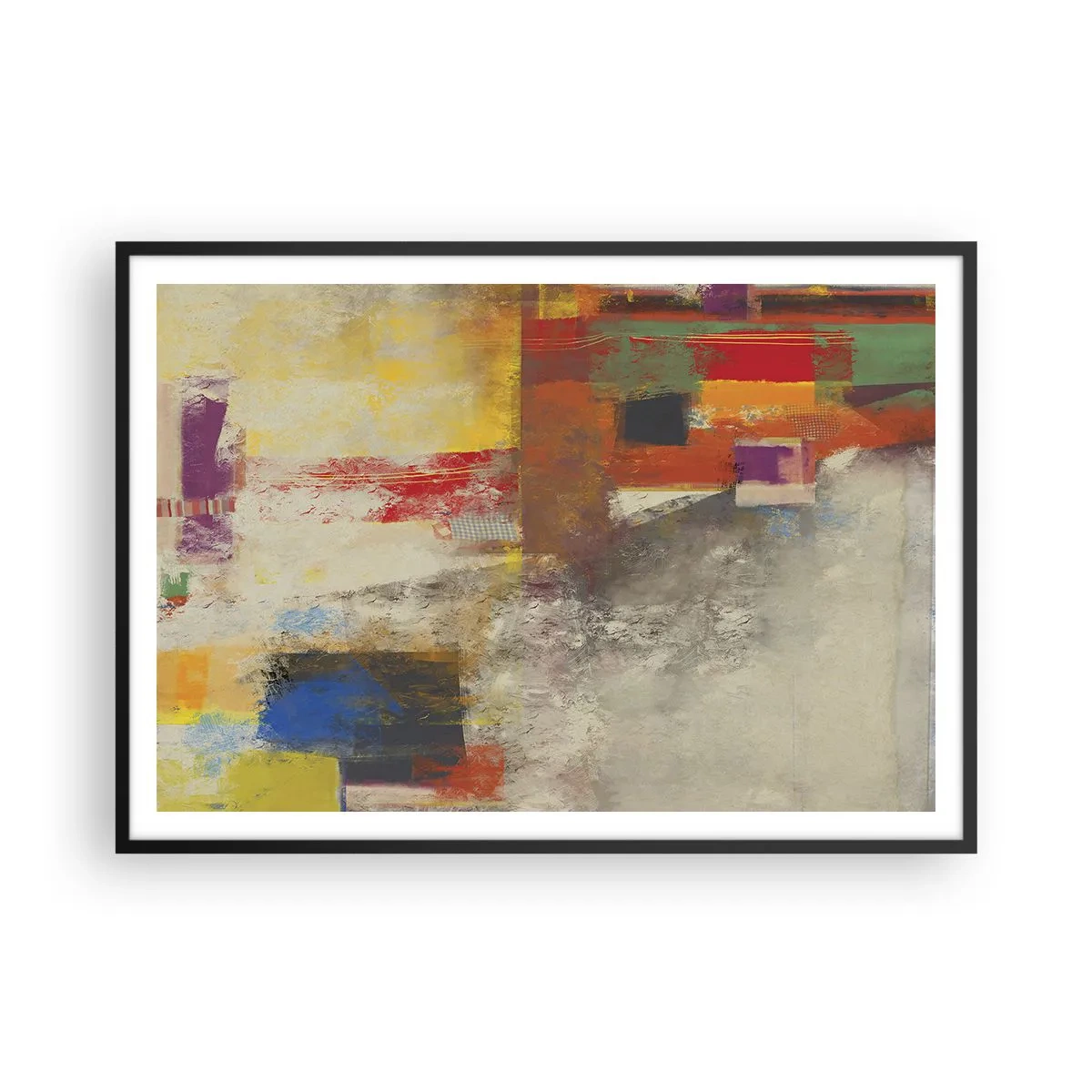 Poster in einem schwarzem Rahmen - Bunte Abstraktion mit geometrischen Formen - 100x70cm - Geometrie der Farben - Moderne Wanddekoration für Wohnzimmer und Schlafzimmer ARTTOR