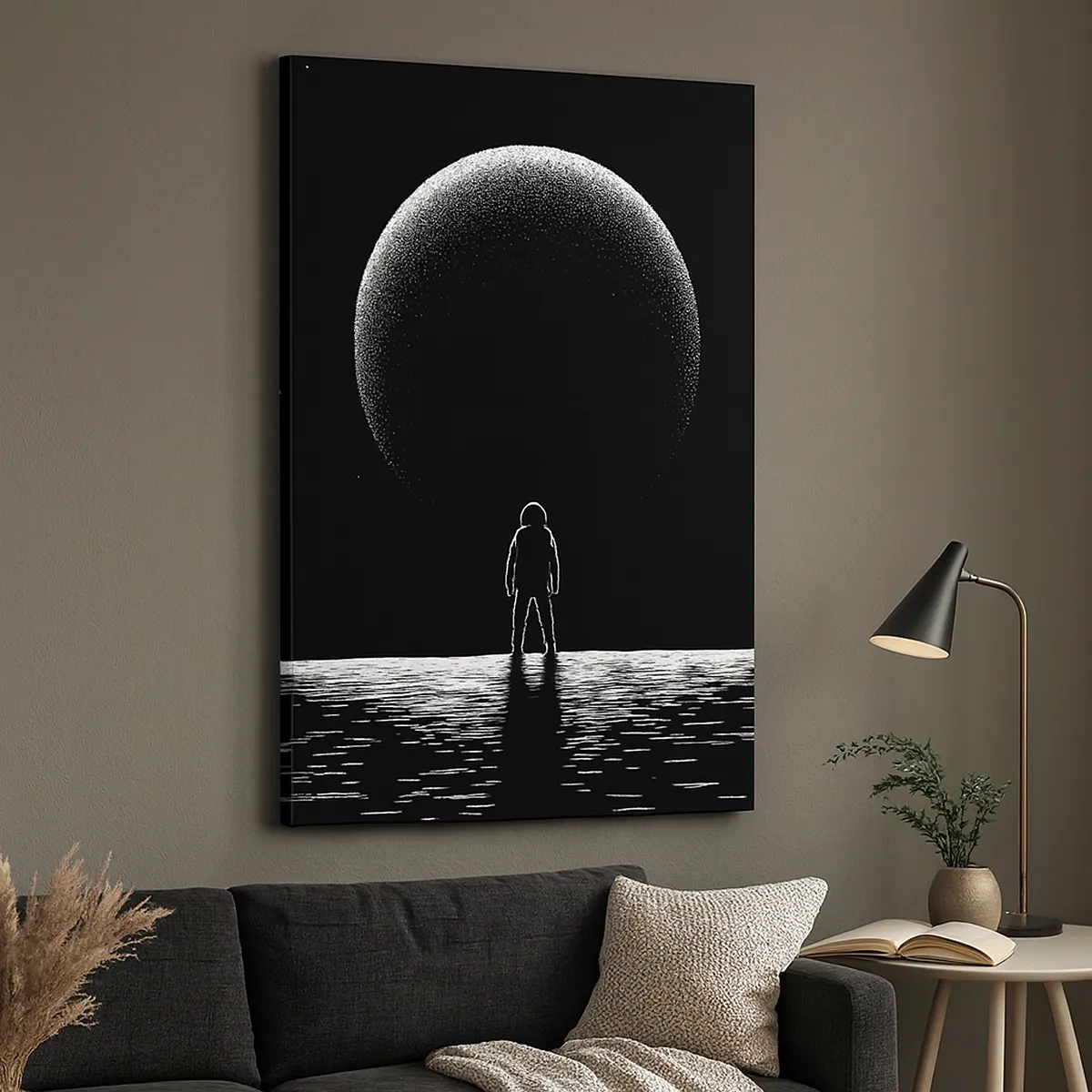 Bild auf Leinwand - Leinwandbild - Ein Astronaut vor dem Hintergrund eines großen Planeten im Weltraum - 50x70cm - Angesicht zu Angesicht - Moderne Wanddekoration für Wohnzimmer und Schlafzimmer ARTTOR
