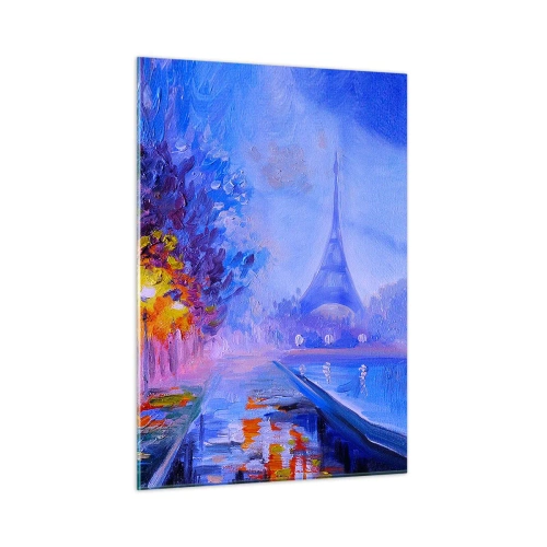 Glasbild - Bild auf glas - Abendspaziergang in Paris mit Eiffelturm - 50x70cm - Ein Traumspaziergang - Moderne Wanddekoration für Wohnzimmer und Schlafzimmer ARTTOR